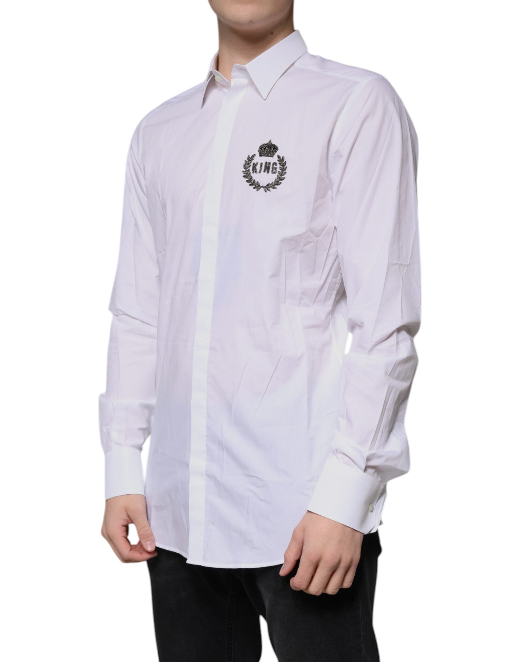 Dolce & Gabbana Men's White Logo Cotton Shirt GOLD